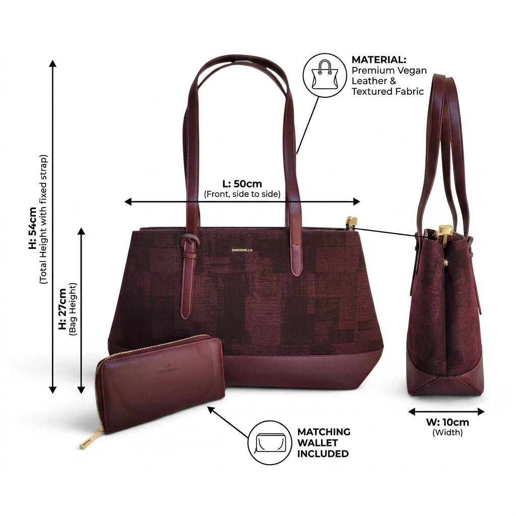 Red Wine Canvas Tote Handbag Set with Wallet | CHRISBELLA by BRIKLYN