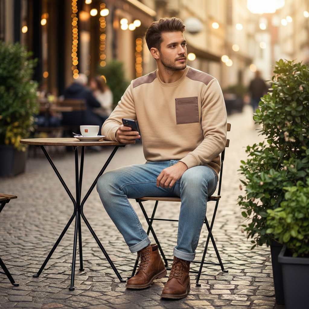 Crew Neck Sweatshirt With Pocket Detail