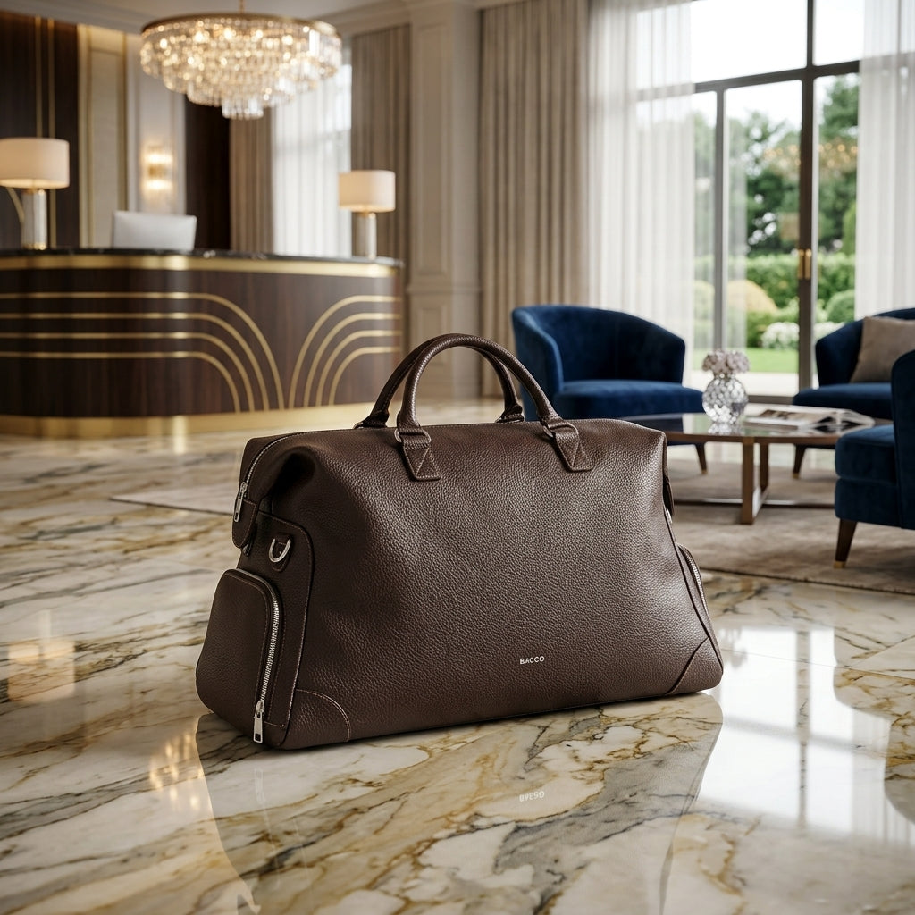 Premium PU Weekender Duffel Bag — Dark Brown