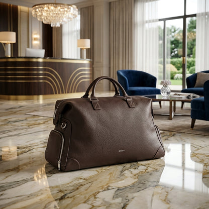 Premium PU Weekender Duffel Bag — Dark Brown