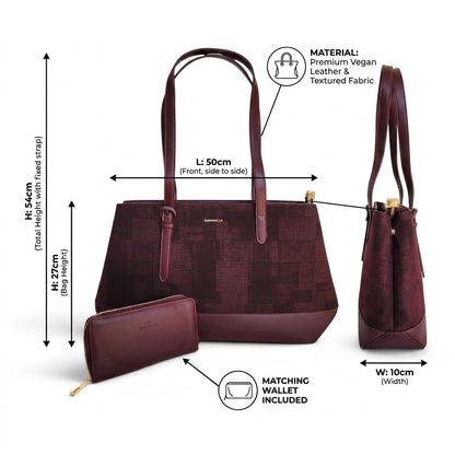 Red Wine Canvas Tote Handbag Set with Wallet | CHRISBELLA by BRIKLYN