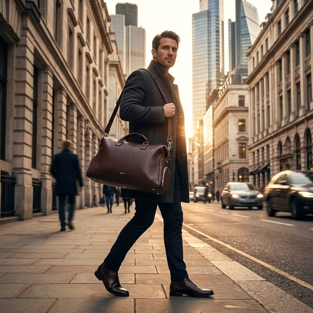 Premium PU Weekender Duffel Bag — Dark Brown