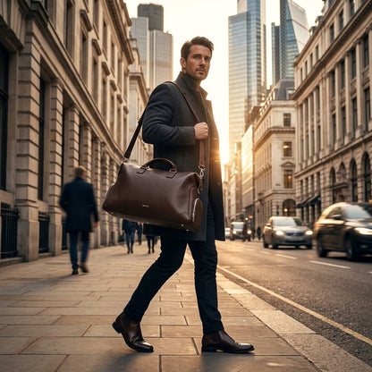 Premium PU Weekender Duffel Bag — Dark Brown
