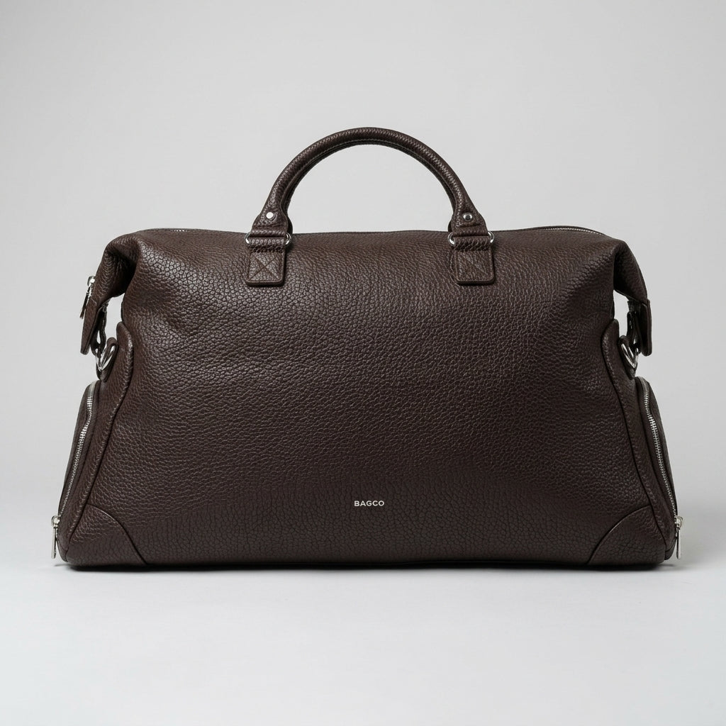 Premium PU Weekender Duffel Bag — Dark Brown