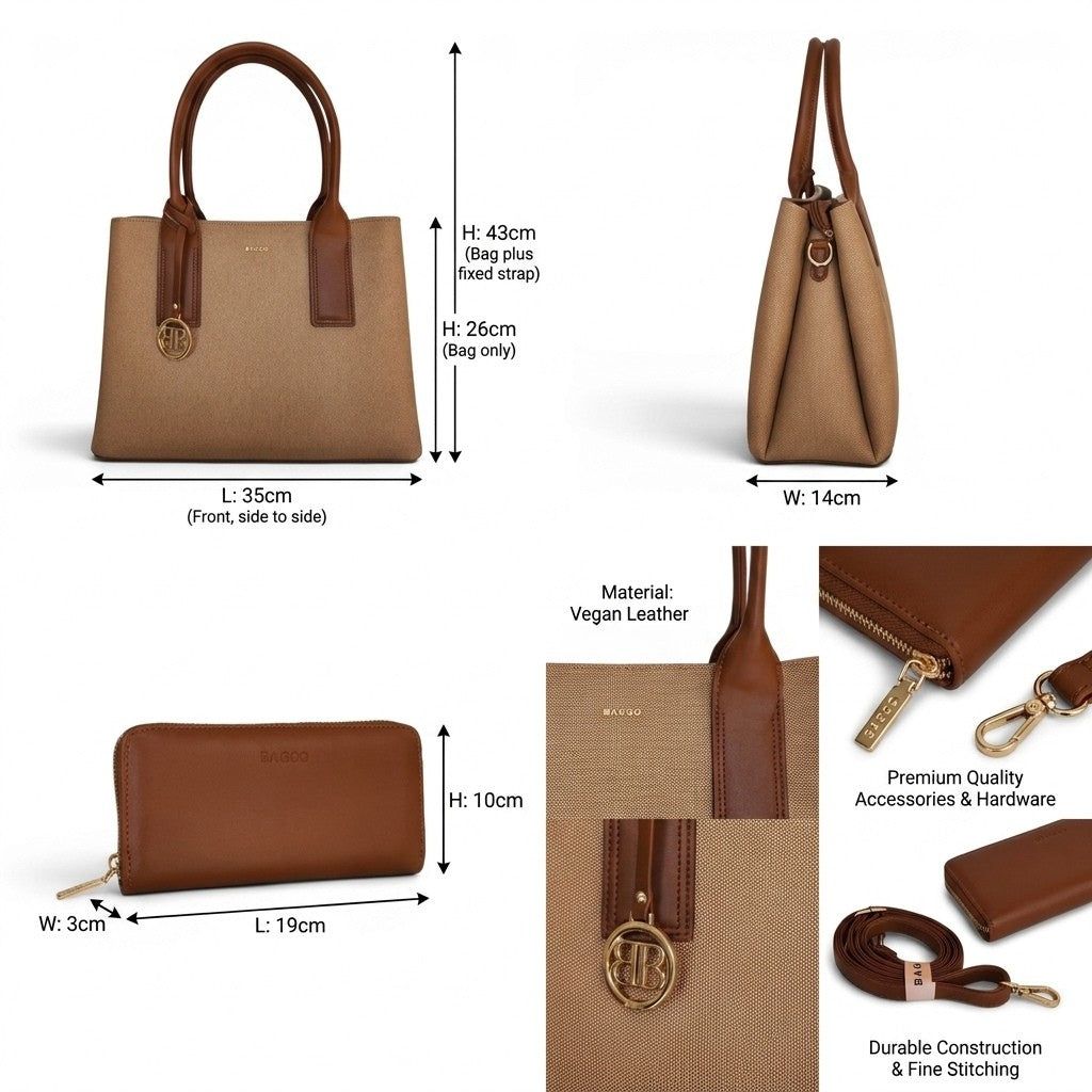 Vegan Leather Tote Handbag Set with Wallet | BAGGO by BRIKLYN
