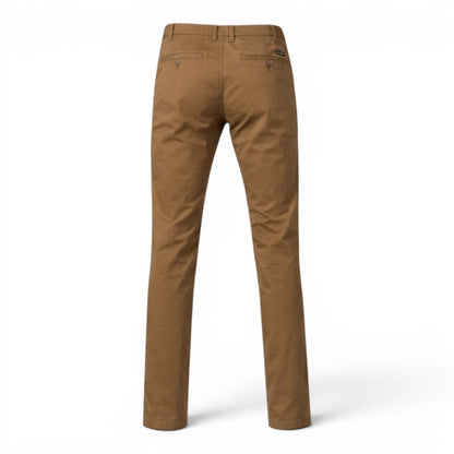 BRIKLYN Classic Fit Chino Pants in brown cotton twill with a five-pocket design.