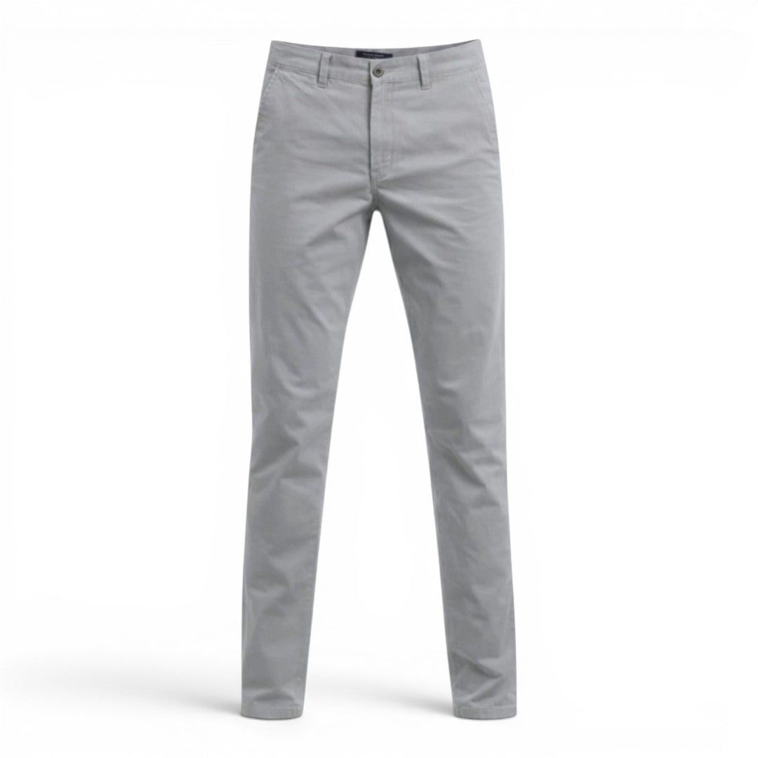 BRIKLYN light grey cotton twill classic fit chino pants with five-pocket design.
