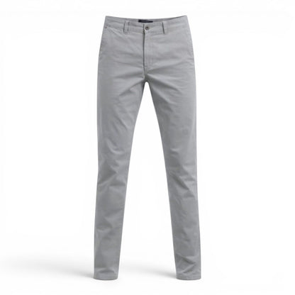 BRIKLYN light grey cotton twill classic fit chino pants with five-pocket design.