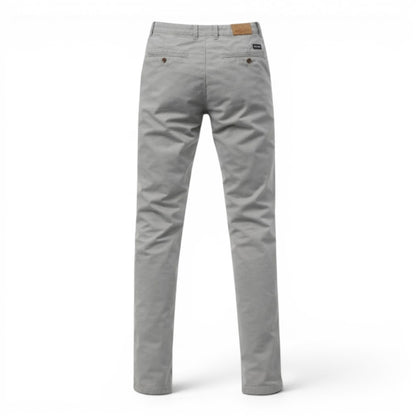 BRIKLYN classic fit light grey cotton twill chino pants with five-pocket design.
