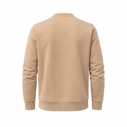 BRIKLYN tan crewneck sweatshirt with chest pocket and contrasting brown shoulder details, made from a cotton blend.