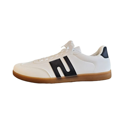 BRIKLYN men's white retro sneakers with black side logo and gum sole.