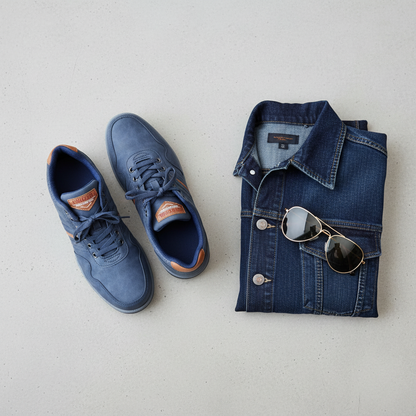 Blue sneaker flat lay lifestyle